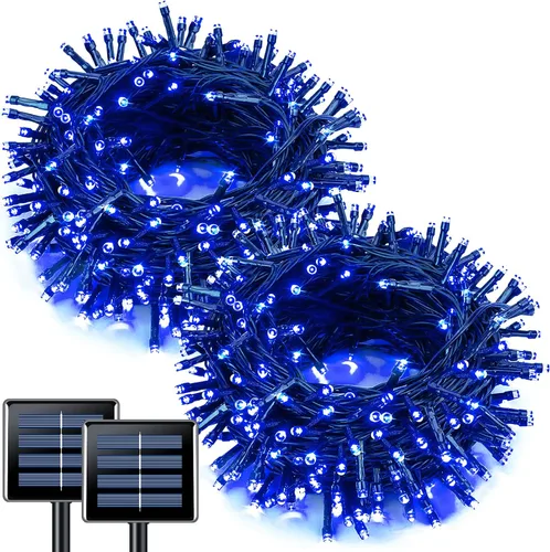 Vista 38 de JMEXSUSS - Paquete de 2, luces solares de Navidad cálidas y multicolor para exteriores, cada una con 100 LED, 10 metros, luces solares impermeables