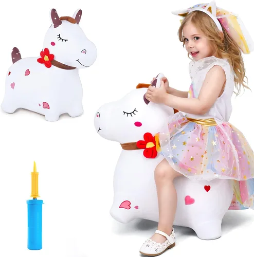 Vista 12 de Hopping Horse, iPlay, iLearn caballo saltarín, inflable, juguetes de felpa de caballo para cabalgar, con bomba (marrón)