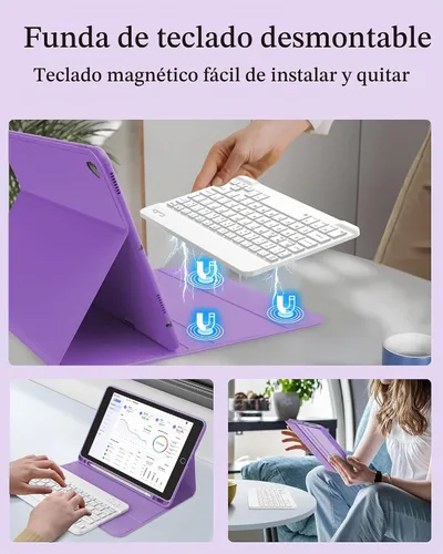 Vista 4 de Funda con teclado para iPad de 9ª generación 2021 de 10.2 pulgadas, teclado inalámbrico recargable desmontable para iPad de 8ª/7ª generación Sin
