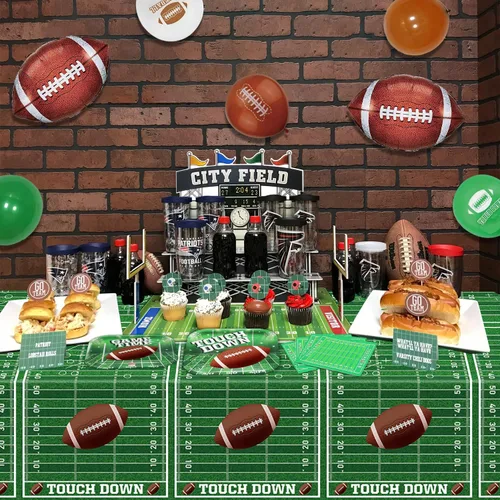 Vista 6 de Manteles de fútbol, paquete de 4 fundas rectangulares para mesa de fútbol, para el día del juego, campo de fútbol para decoraciones de fútbol