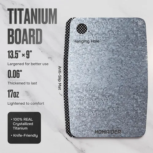 Vista 3 de Homaider Tabla de cortar de titanio, tabla de cortar de titanio puro para cocina, no tóxica, sin microplásticos, de doble cara, apta