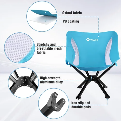 Vista 5 de VILLEY Silla plegable portátil ligera para camping, no necesita montaje, instalación rápida para playa, senderismo, soporta 330 libras, color azul
