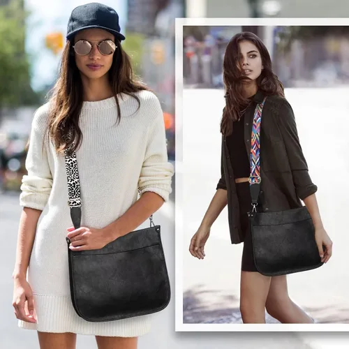 Vista 6 de AUYOCO Bolsos cruzados de cuero vegano para mujer bolso cruzado con correa de guitarra bolsillos con cremallera bolso de hombro