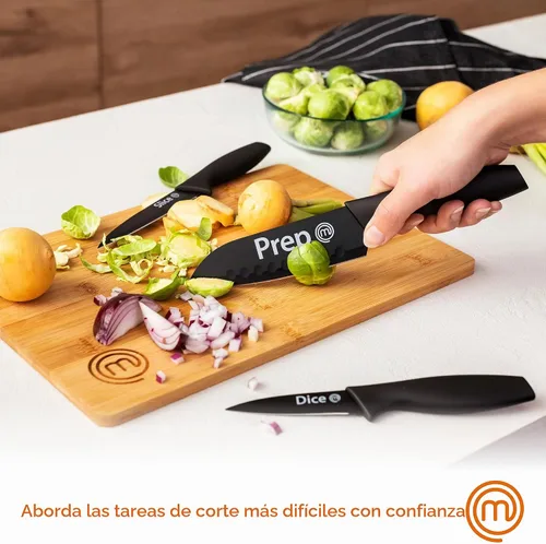 Vista 3 de MasterChef Juego de 3 cuchillos de cocina, juego de cuchillos pequeños para cocinar en casa, RV o campamento, corte extra afilado, cuchillas