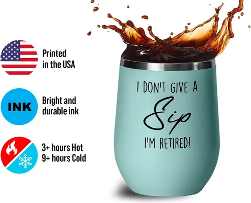 Vista 4 de Vaso de vino Coworker Teal Edition de 12 onzas – I Don't Give A Sip I'm Retired! – Renunciar a trabajo mudanza lugar de trabajo jubilación compañero
