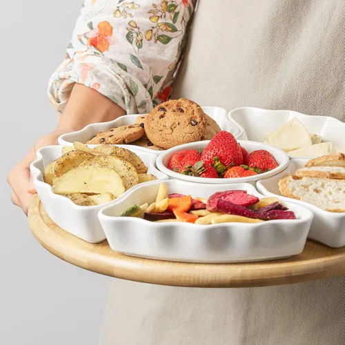 Vista 7 de DOWAN Bandeja y platos giratorios de 360°, cuencos divididos de 12 pulgadas para fiestas, decoración de cocina, platos extraíbles para papas fritas