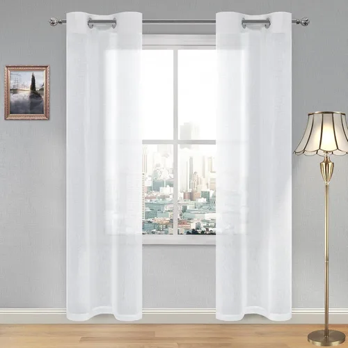 Vista 19 de DWCN Cortinas traslúcidas color verde frijol para sala de estar y dormitorio - Cortinas voile con aspecto de lino sintético con ojales en la parte