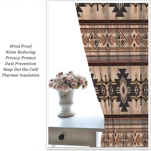 Vista 56 de Cortinas con patrón geométrico tribal, estilo suroeste, azteca, rústico, occidental, nativo americano, opacas, con bolsillo para barra, decoración