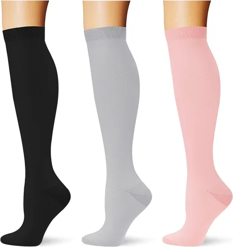 Vista 20 de (3 pares) Calcetines de compresión 20-30 mmHg, calcetines largos hasta la rodilla para mujeres y hombres, soporte atlético, para viajes y uso diario