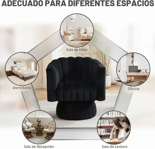 Vista 5 de Juego de sillas giratorias con diseño de barril, 2 unidades - Lindas y cómodas sillas redondas pequeñas de 360° con brazos, silla de sofá