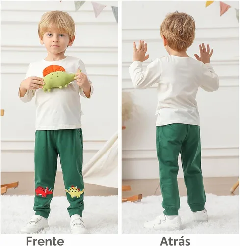 Vista 7 de GFQLONG Pantalones deportivos de algodón para niños de 2 a 6 años A-verde y azul