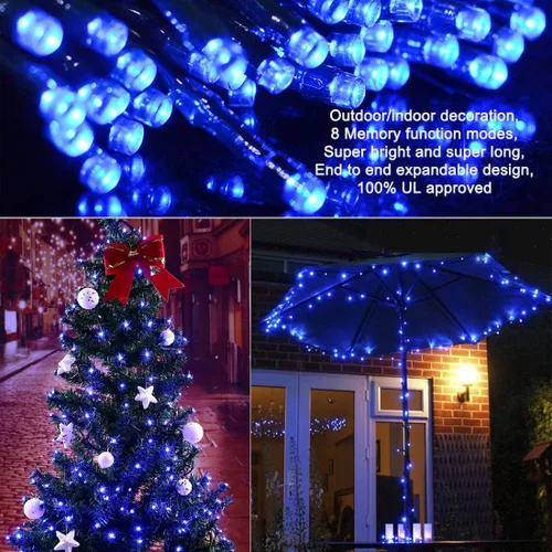 Vista 3 de Cadena de luces de Navidad para interiores – 220 LED de 82 ft, 8 modos de memoria, enchufe de extremo a extremo, impermeable decorativo para Azul