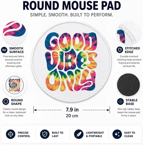 Vista 3 de Good Vibes Hippie - Alfombrilla de mouse pequeña de teñido anudado de 7.9 x 7.9 pulgadas, alfombrilla de mouse de tela redonda lavable para Vaquera10