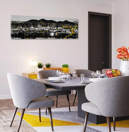 Vista 5 de JiazuGo Phoenix Skyline Arte de Pared en Lienzo - Paisaje Urbano de Arizona Enmarcado (14x48 Pulgadas) Negro y Blanco con Amarillo, Decoración