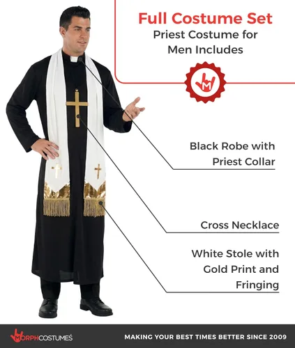 Vista 2 de Morph, Disfraz de sacerdote para hombre, traje de sacerdote, disfraces