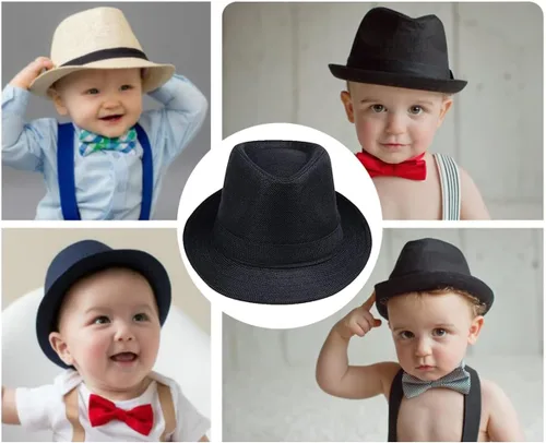 Vista 8 de ECYC Sombreros de jazz para niños, gorras de lino de color sólido para niños