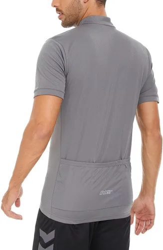 Vista 2 de bpbtti - Camiseta de ciclismo de manga corta para hombre, camiseta de ciclismo MTB con media cremallera frontal y 3 bolsillos posteriores