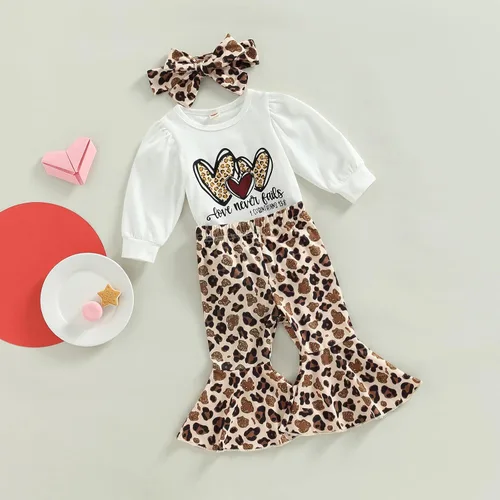 Vista 9 de FIOMVA Conjunto de ropa de 3 piezas con estampado de corazón para bebé recién nacida, para el día de San Valentín