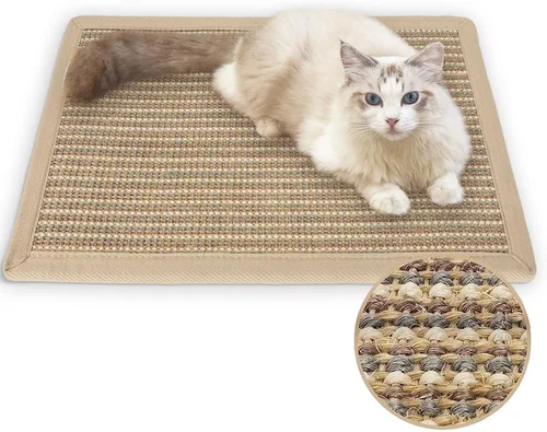 Vista 10 de FUKUMARU Paquete de 2 alfombrillas rascadoras para gatos, 19.6 x 11.8 pulgadas, almohadillas rascadoras de sisal natural para gatos