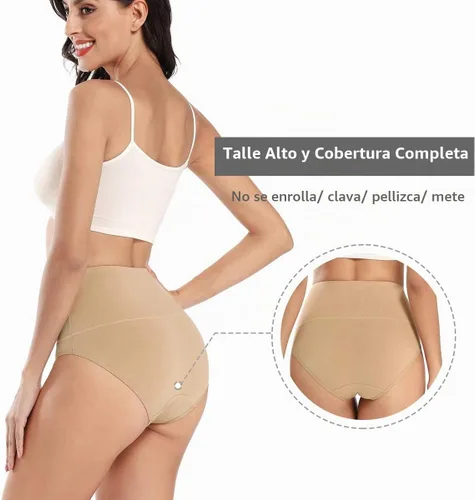 Vista 4 de wirarpa - Calzones elásticos de algodón para mujer, suaves, transpirables, de talle alto, cobertura completa, para mujer, multipaquete Beige