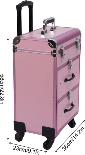Vista 6 de Estuche profesional de maquillaje con ruedas, con cajones, carrito grande para cosméticos con cerraduras, organizador de almacenamiento