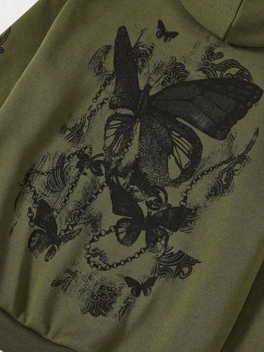Vista 3 de SOLY HUX Sudaderas con capucha para mujer, con estampado de mariposas, manga larga, con cordón y bolsillo