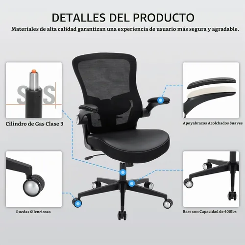 Vista 8 de Silla de oficina, 400 libras, ergonómica y resistente, con soporte lumbar ajustable, silla de computadora de malla transpirable con reposabrazos