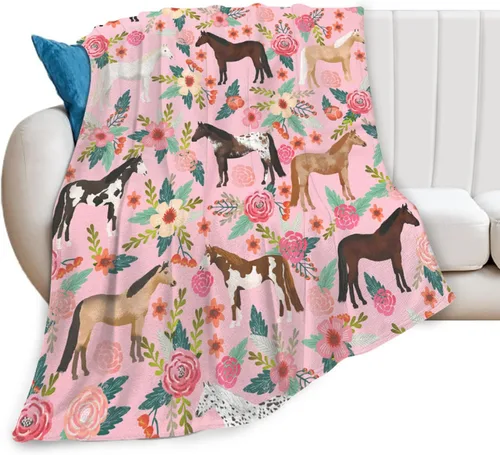 Vista 11 de Manta de caballo para niñas y mujeres, manta de franela de forro polar de animales del oeste, suave y ligera, manta de felpa azul para niños