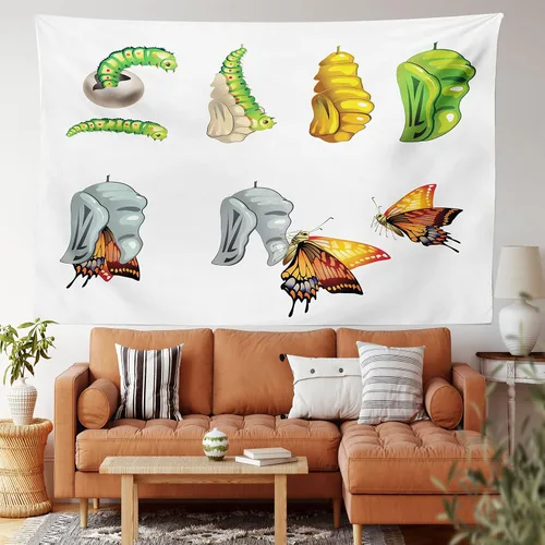 Vista 16 de Ambesonne Tapiz bohemio, diseño floral de bruja, luna y mariposa con adornos de mandala, decoración de tela para colgar en la pared para dormitorio