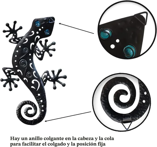 Vista 4 de Lagartos de metal para decoración al aire libre, decoración de pared de Gecko de metal, 13.5 x 8.5 pulgadas, paquete de 3 unidades, adecuado