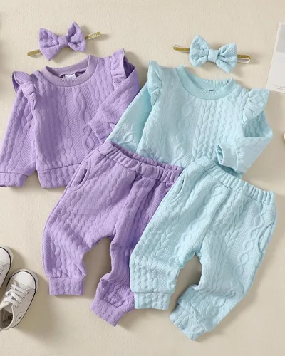 Vista 6 de Mioglrie Conjunto de ropa de bebé para niña, tops y pantalones, ropa para niñas pequeñas, sudaderas para bebés
