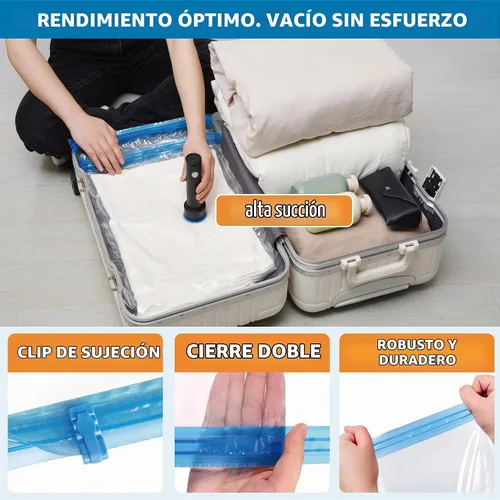 Vista 5 de Paquete de 12 bolsas de almacenamiento al vacío de viaje con bomba eléctrica inalámbrica recargable, bolsas de empaque de viaje para equipaje