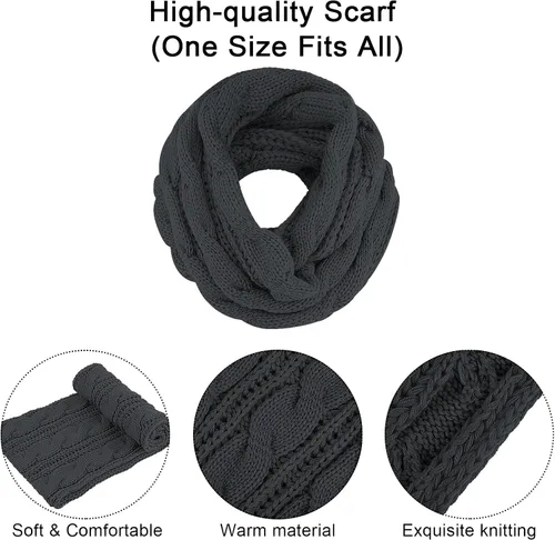 Vista 4 de URATOT Conjuntos de punto cálido de invierno, gorro de punto, bufanda, cubierta facial, guantes para pantalla táctil, para hombres y mujeres