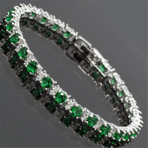 Vista 4 de RIZILIA Pulsera redonda de tenis chapada en oro blanco con piedra natal de circonita cúbica, 7 pulgadas