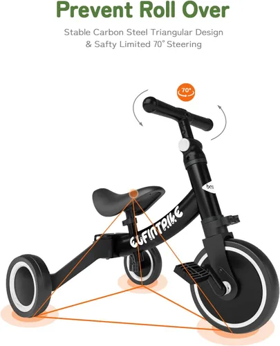 Vista 4 de besrey Bicicleta 5 en 1 para niños de 1 año a 4 años, triciclo para niños pequeños, triciclo para niños, juguetes para niños y niñas, entrenamiento