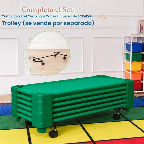 Vista 6 de ECR4Kids Catre Infantil Apilable, Listo para Ensamblar, Tamaño Estándar, Mobiliario de Aula, Verde, Paquete de 6 Breathable mesh, GREENGUARD Gold