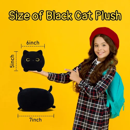 Vista 5 de Almohada de felpa de gato negro, animales de peluche Kawaii de gato negro, linda almohada de gato negro, juguetes de peluche para niños, cumpleaños
