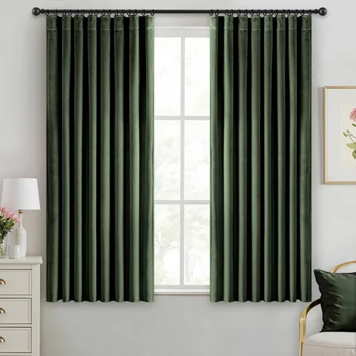 Vista 85 de ANRODUO Cortinas de terciopelo beige de 45 pulgadas de largo, opacas con aislamiento térmico insonorizado, cortinas de privacidad para oscurecer