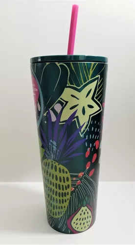 Vista 3 de Starbucks Hawaii Collection - Vaso de acero inoxidable de 24 onzas con diseño de hojas de palmera