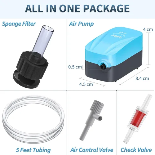 Vista 3 de Pawfly Bomba de aire para acuario con kit de filtro de esponja nano bio, válvula de control de aire, tubería de línea aérea y accesorios de válvula