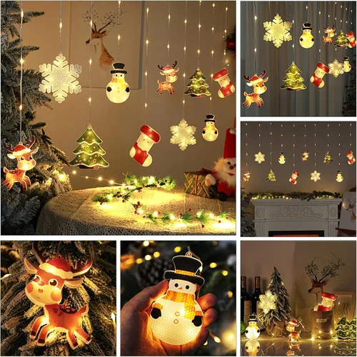Vista 3 de BLOOMWIN Luces de ventana para decoración de Navidad, luces LED de ventana de Navidad de 9.8 pies, tira de luces de cortina para interiores