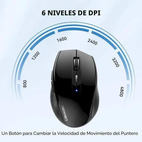 Vista 3 de TECKNET Ratón Bluetooth, inalámbrico silencioso 6 botones batería de 2 años, color negro BT 5.0/3.0, DPI de 6 niveles a 4800, compatible con SO