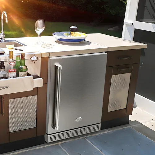 Vista 2 de Refrigerador para exteriores de 24 pulgadas, enfriador de cerveza de acero inoxidable integrado debajo de la encimera, refrigerador para interiores