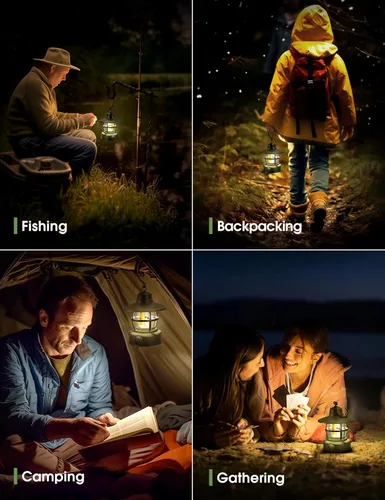Vista 7 de Linterna de campamento recargable con pilas 【Paquete de 2】, equipo de campamento imprescindible, accesorios de campamento, luz retro
