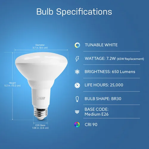 Vista 3 de Feit Electric Bombilla LED inteligente blanca sintonizable BR30, WiFi 2.4GHz, compatible con Alexa y Google Home, luz regulable controlada por