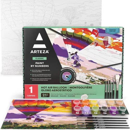 Vista 18 de Arteza Pintura por números para adultos, 12 x 16 pulgadas, 21 piezas, kit de pintura de barco por números, viene con 1 panel de lienzo, 12 macetas