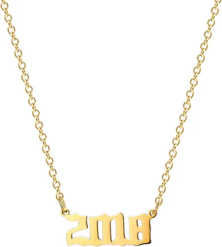 Vista 16 de Collar de acero inoxidable chapado en oro de 18 quilates, con número de cumpleaños, aniversario, joyería memorable para mujer