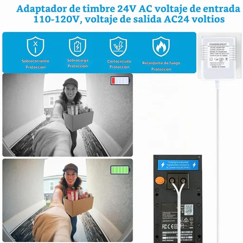 Vista 6 de Transformador de timbre de CA de 24 voltios para cable de anillo C, cable de termostato Transformador compatible con timbres Ring Doorbell, Wyze