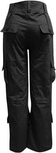 Vista 2 de Pantalones cargo para mujer, de cintura alta, pierna ancha, pantalones lisos de otoño con bolsillos
