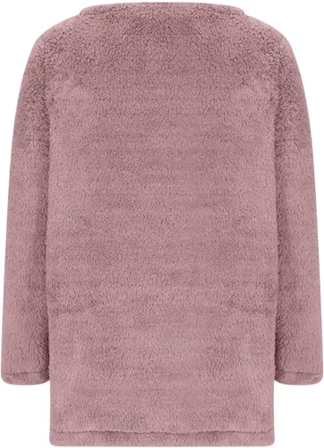 Vista 2 de Sudadera Sherpa para mujer, cuello redondo, forro polar, cálida, peluda, con bolsillo tipo canguro